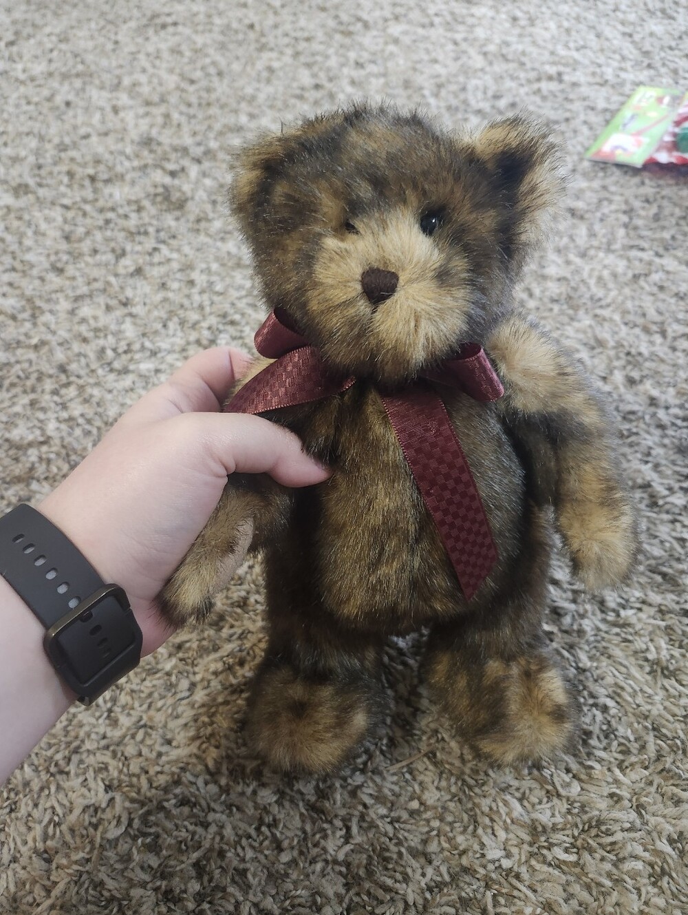 Boyds Bears Brown Faux Fur Bear with Burgundy Ribbon